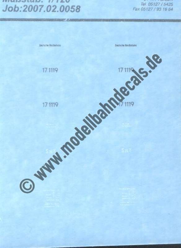 Nass-Schiebebilder: Sonderangebot Spur TT: Lok-Komplettbeschriftung DR 17 1119; Artikel-Nummer: 19131