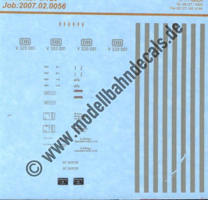 Nass-Schiebebilder: Sonderangebot Spur TT: Lok-Komplettbeschriftung DB V 320 001; Artikel-Nummer: 19133