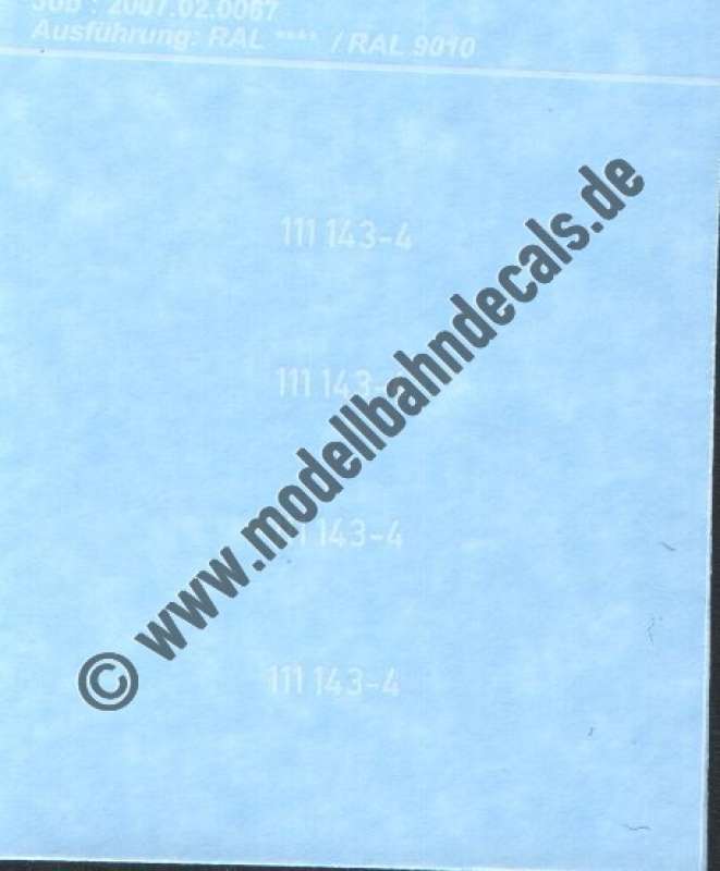Nass-Schiebebilder: Sonderangebot Spur H0: Loknummern DB, Epoche 4, 111 143-4, Weiss, Artikel-Nummer: 19145