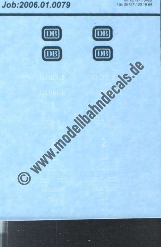 Nass-Schiebebilder: Sonderangebot Spur H0: Lok-Komplettbeschriftung 141 001-8 Weiss/Ozeanblau. Artikel-Nummer: 19161