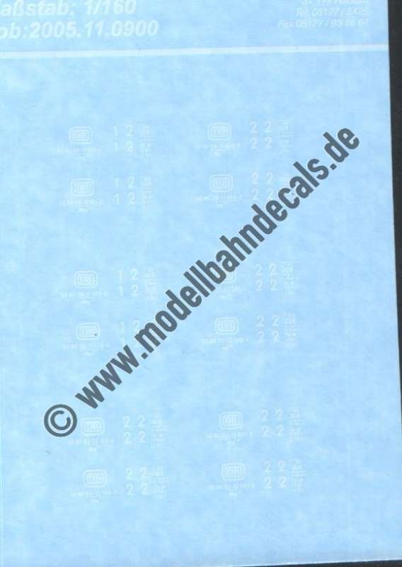 Nass-Schiebebilder: Sonderangebot Spur N: Wagennnummern+ DB-Logo+Klassenziffern Byg/AByg-Wagen, Weiss, Artikel-Nummer: 19202