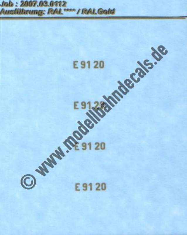 Nass-Schiebebilder: Sonderangebot Spur H0: Loknummern E 91 20, Gold, Artikel-Nummer: 19230