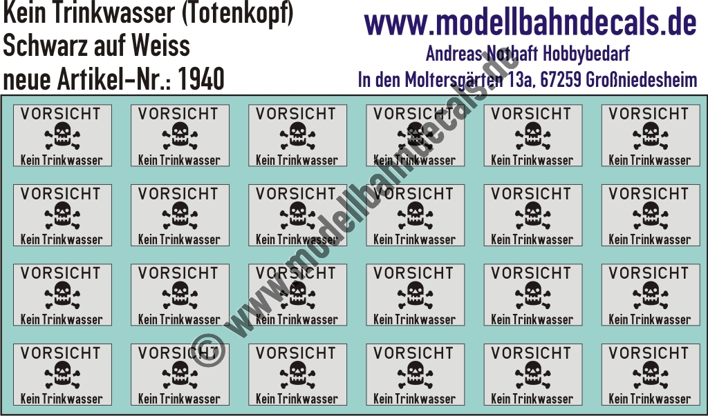 Nass-Schiebebilder: Totenkopf (kein Trinkwasser), Schwarz auf Weiss, Epoche 4, Artikel-Nummer: 1940