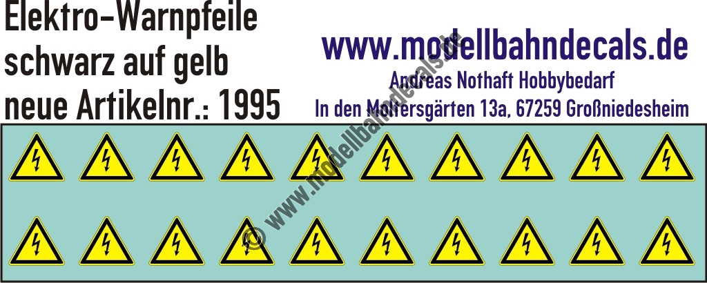 Nass-Schiebebilder: Elektro-Warnpfeile Schwarz auf gelbem Dreieck. Artikel-Nummer: 1995
