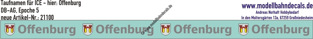 "Nass-Schiebebilder: Taufnamen für ICE ""Offenburg"", DB-AG, Epoche 5. Artikel-Nummer: 21100"