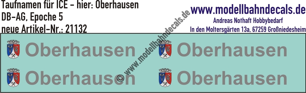 "Nass-Schiebebilder: Taufnamen für ICE ""Oberhausen"", DB-AG, Epoche 5. Artikel-Nummer: 21132"