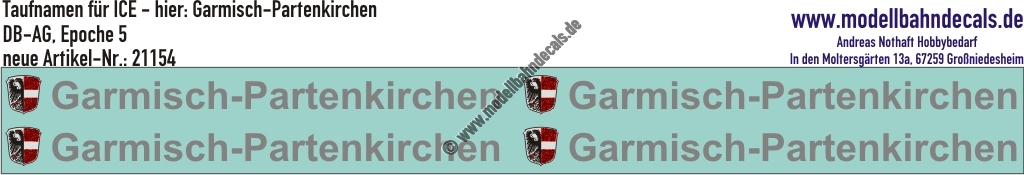 "Nass-Schiebebilder: Taufnamen für ICE ""Garmisch-Partenkirchen"", DB-AG, Epoche 5. Artikel-Nummer: 21154"