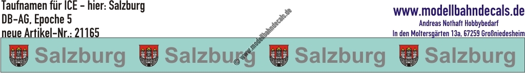 "Nass-Schiebebilder: Taufnamen für ICE ""Salzburg"", DB-AG, Epoche 5. Artikel-Nummer: 21165"