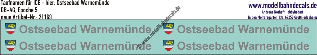 "Nass-Schiebebilder: Taufnamen für ICE ""Ostseebad Warnemünde"", DB-AG, Epoche 5. Artikel-Nummer: 21169"