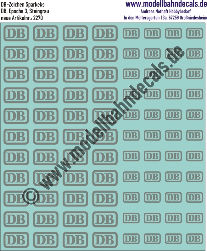 "Nass-Schiebebilder: DB-Zeichen ""Sparkeks"" RAL 7030 Steingrau. Artikel-Nummer: 2270"