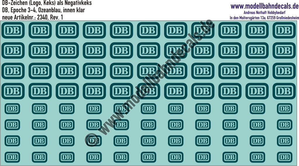 Nass-Schiebebilder: DB-Zeichen RAL 5020 Ozeanblau (Negativkeks). Artikel-Nummer: 2340