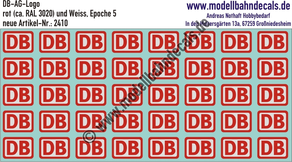 Nass-Schiebebilder: DB-AG Logo Rot (RAL 3020) und Weiss. Artikel-Nummer: 2410