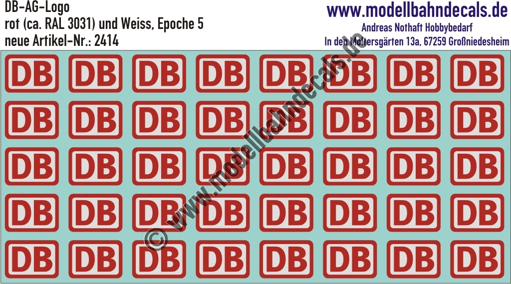 Nass-Schiebebilder: DB-AG Logo Rot (RAL 3031) und Weiss. Artikel-Nummer: 2414