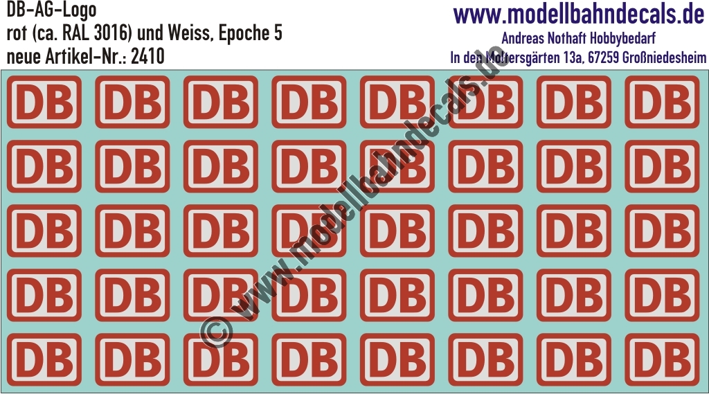 Nass-Schiebebilder: DB-AG Logo Rot (RAL 3016) und Weiss. Artikel-Nummer: 2417