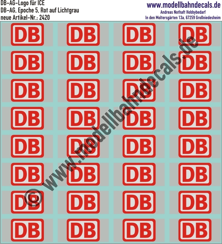 Nass-Schiebebilder: DB-AG Logo für ICE (mit Lichtgrauem Streifen). Artikel-Nummer: 2420