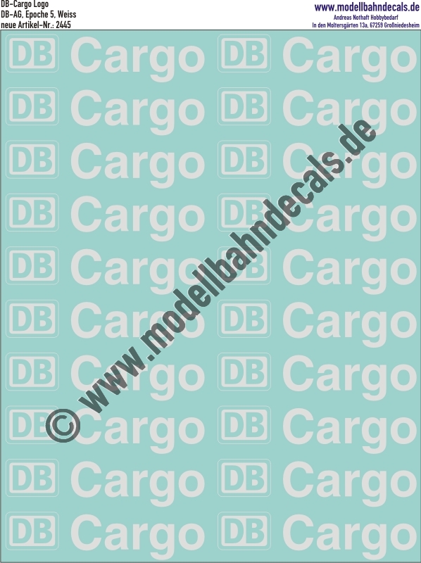 Nass-Schiebebilder: DB-Cargo Weiss. Artikel-Nummer: 2445