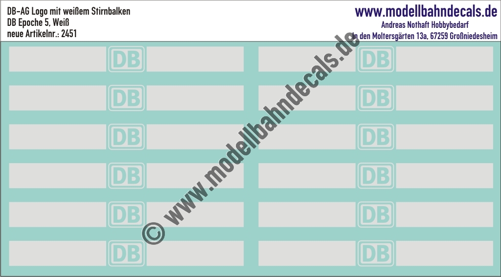 Nass-Schiebebilder: DB-AG mit neuem Stirnbalken, Weiss, invertierte Version des Logos!. Artikel-Nummer: 2451
