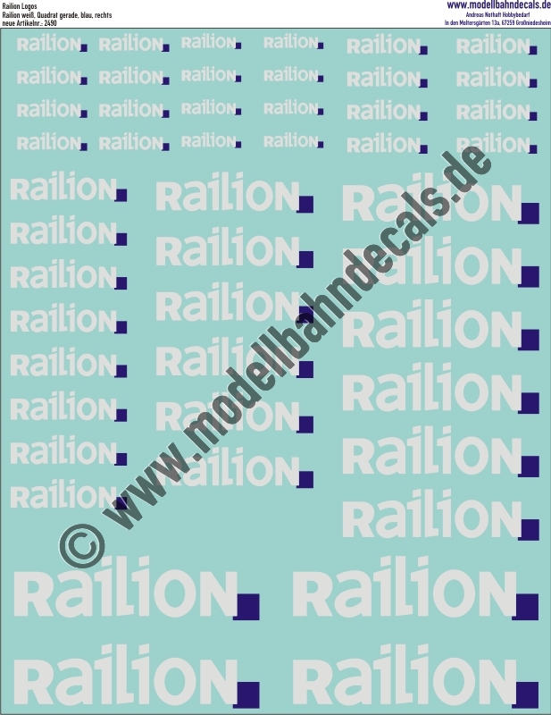 "Nass-Schiebebilder: Railion Weiss, Quadrat Blau rechts. Artikel-Nummer: 2490"