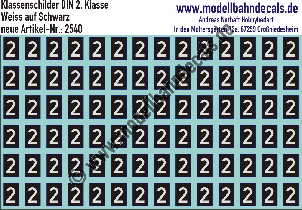 Nass-Schiebebilder: Klassenschilder/Klassenziffern 2. Klasse Weiss auf Schwarz. Artikel-Nummer: 2540