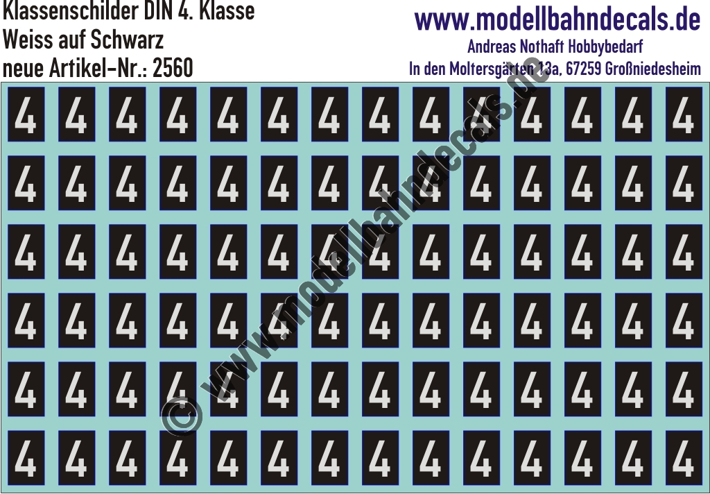 Nass-Schiebebilder: Klassenschilder/Klassenziffern 4. Klasse Weiss auf Schwarz. Artikel-Nummer: 2560