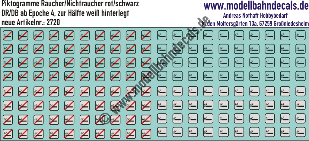 Nass-Schiebebilder: Piktogramme Raucher/Nichtraucher Rot/Schwarz/; die Hälfte Weiss hinterlegt. Artikel-Nummer: 2720