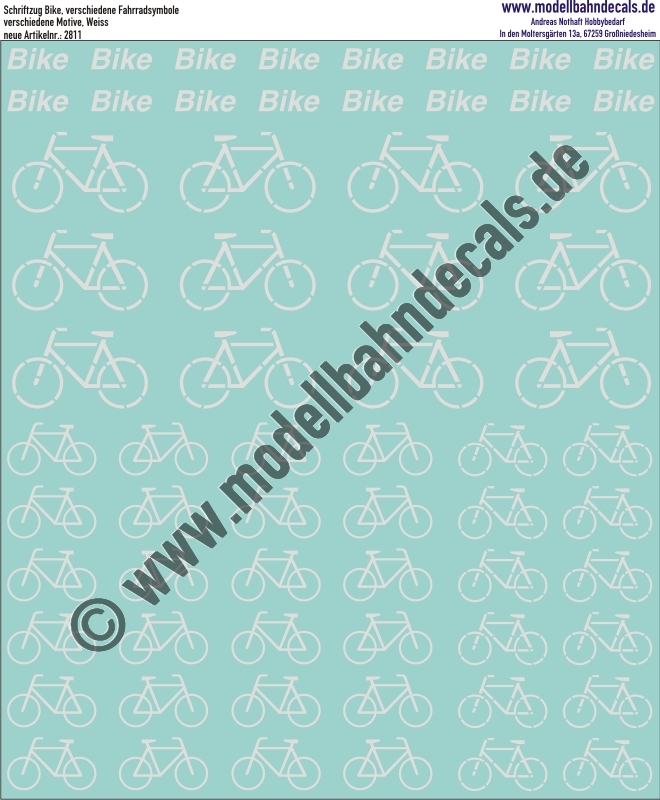"Nass-Schiebebilder: Fahrradsymbole, verschiedene Größen, ""Bike"", nur Weiss. Artikel-Nummer: 2811"