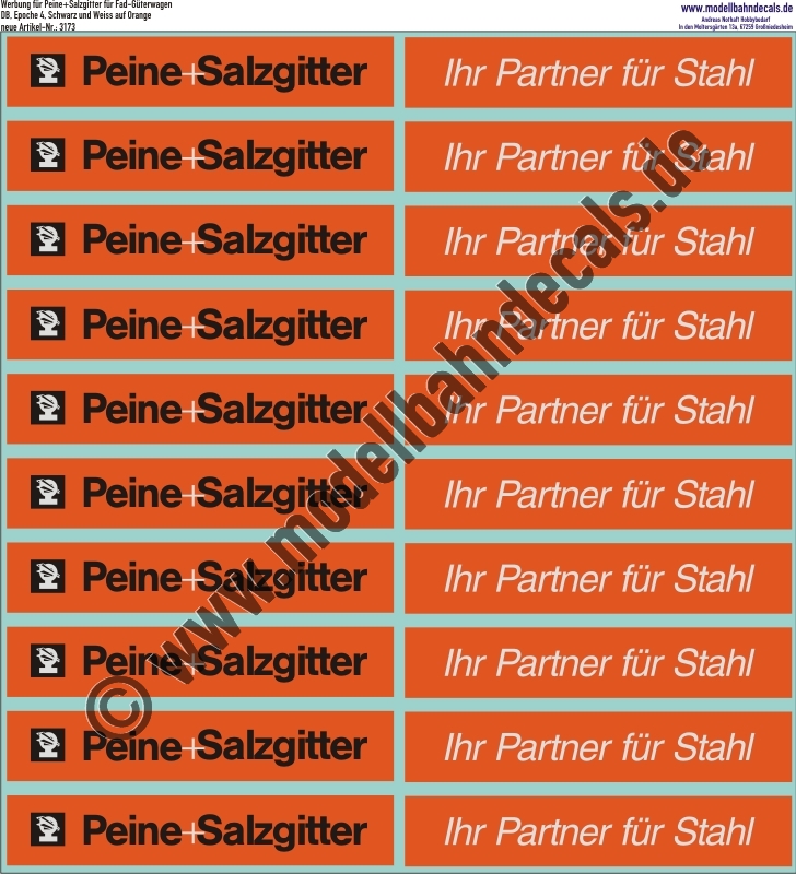 "Nass-Schiebebilder: zu 3170: 2x10 Werbeschilder ""Peine und Salzgitter"" Schwarz/Weiss auf Orange. Artikel-Nummer: 3173"