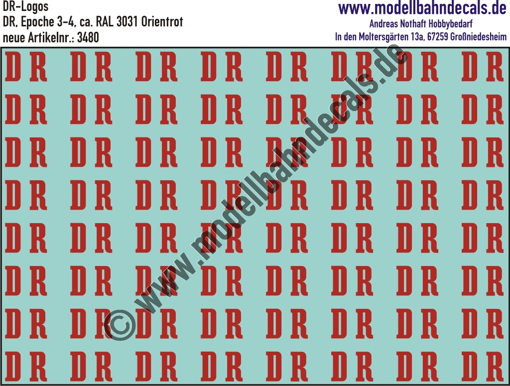 Nass-Schiebebilder: DR-Zeichen RAL 3031 Orientrot. Artikel-Nummer: 3480