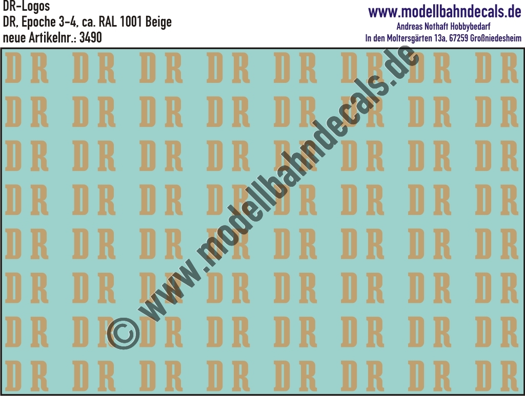Nass-Schiebebilder: DR-Zeichen RAL 1001 Beige. Artikel-Nummer: 3490