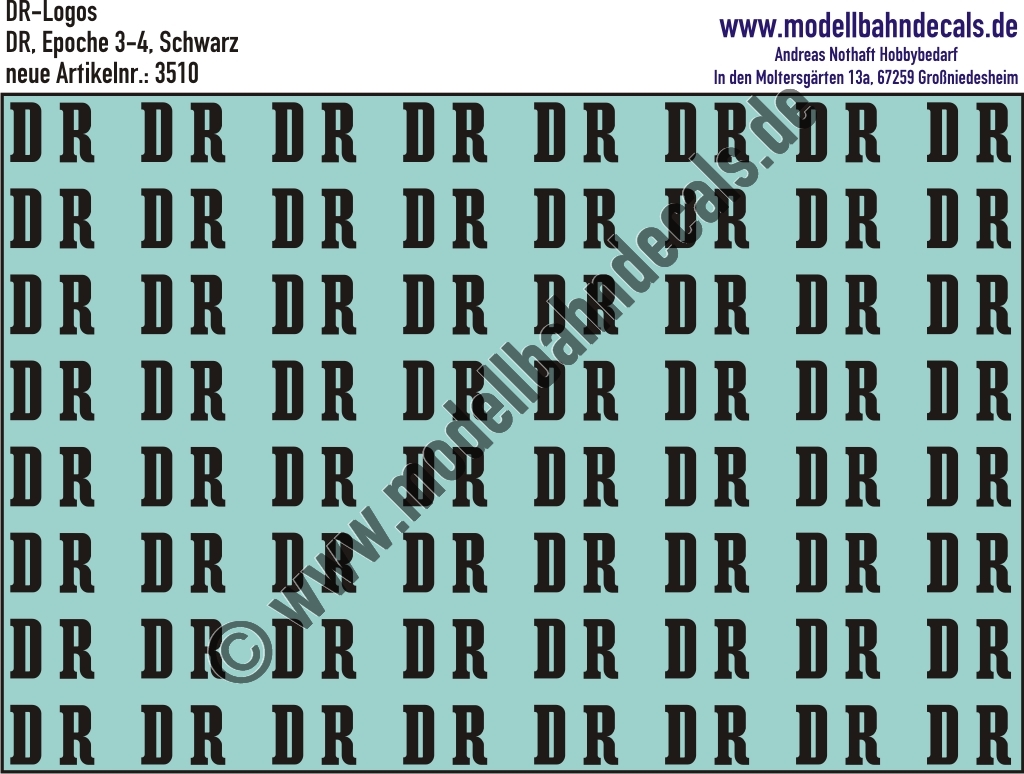 Nass-Schiebebilder: DR-Zeichen RAL 9005 Schwarz. Artikel-Nummer: 3510