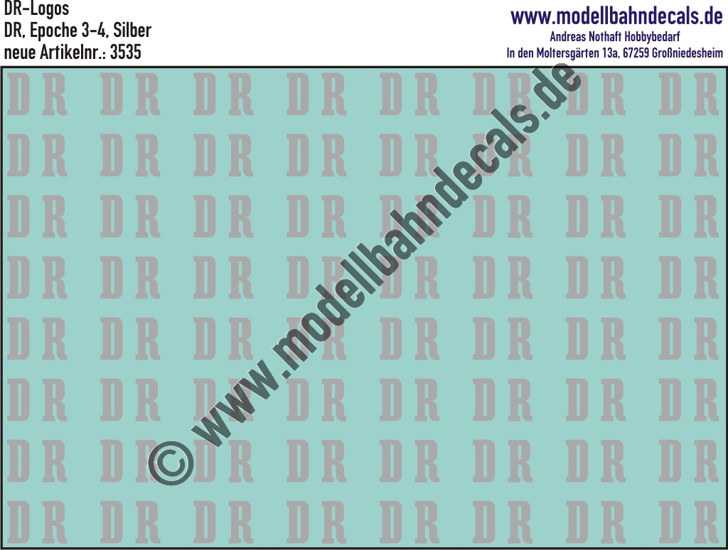 Nass-Schiebebilder: DR-Zeichen RAL 9006 Silber. Artikel-Nummer: 3535