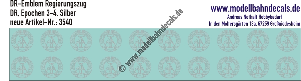 Nass-Schiebebilder: DR-Emblem Regierungszug RAL 9006 Silber. Artikel-Nummer: 3540