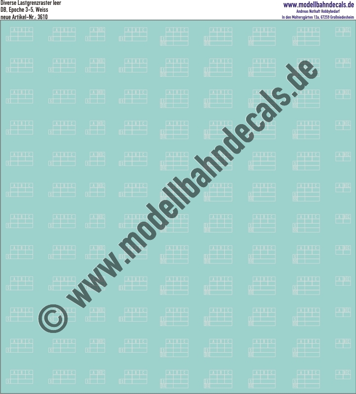 Nass-Schiebebilder: Diverse Lastgrenzraster Weiss. Artikel-Nummer: 3610