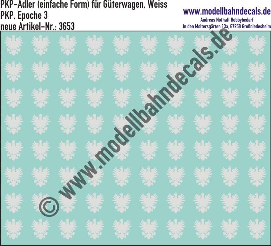 Nass-Schiebebilder: PKP-Adler (einfache Form) für Güterwagen, Weiss, PKP, Epoche 3, Artikel-Nr. 3653