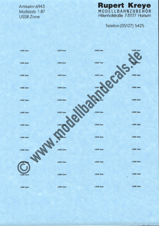 "Nass-Schiebebilder: Güterwagenbeschriftung ""USSR-Zone"", einzeilig, 48x Schwarz, Auslaufartikel - neu siehe 3850. Artikel-Nummer: 3855"
