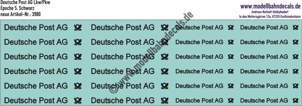 Nass-Schiebebilder: Deutsche Post AG Lkw/Pkw. Artikel-Nummer: 3980