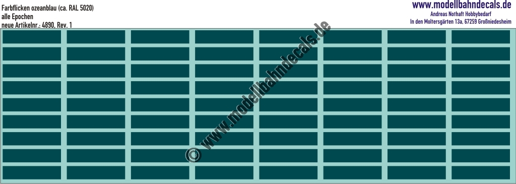 Nass-Schiebebilder: Farbflicken RAL 5020 (Ozeanblau) DB. Artikel-Nummer: 4890