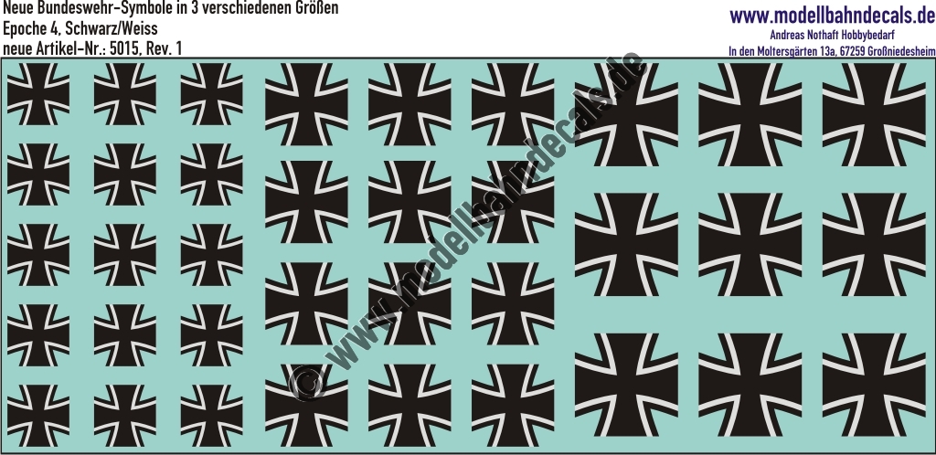 "Nass-Schiebebilder: Neue Bundeswehrsymbole, verschiedene Größen, Schwarz/Weiss auf Klar. Artikel-Nummer: 5015"