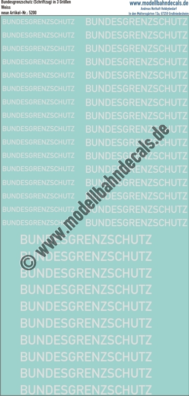 "Nass-Schiebebilder: ""Bundesgrenzschutz"" in div. Größen, Weiss. Artikel-Nummer: 5200"