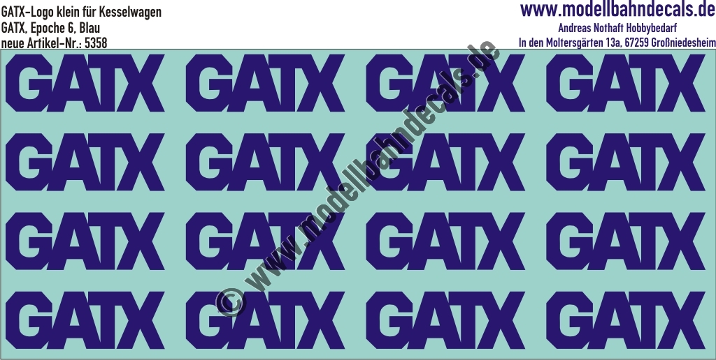 "Nass-Schiebebilder: GATX-Logo zusammenlaufend für Kesselwagen, Blau. Artikel-Nummer: 5358"