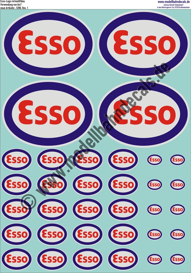 Nass-Schiebebilder: Esso 3 verschiedene Größen. Artikel-Nummer: 5390
