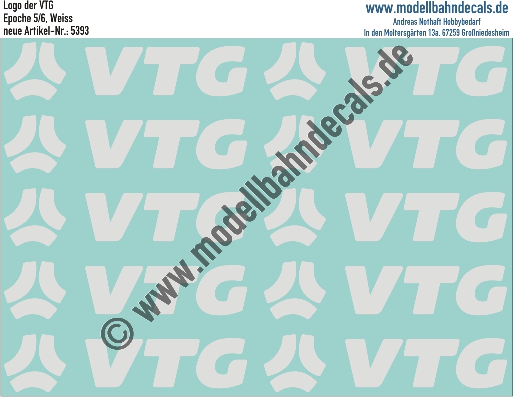 Nass-Schiebebilder: VTG aktuelles Logo - Weiss. Artikel-Nummer: 5393