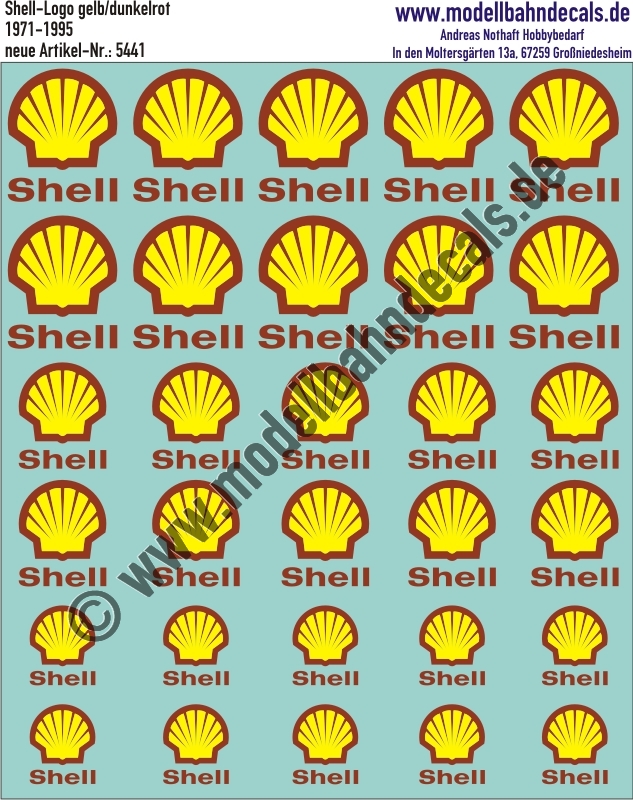 Nass-Schiebebilder: Shell Muschel mit darunterliegendem Schriftzug Dunkelrot 1971-1995. Artikel-Nummer: 5441