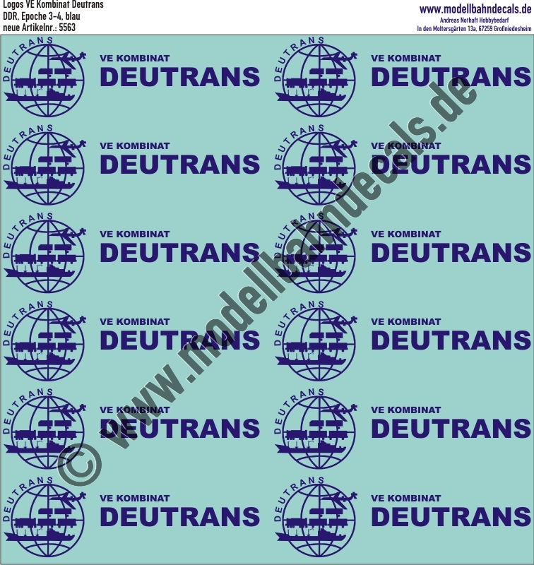 Nass-Schiebebilder: Deutrans-Logo Blau. Artikel-Nummer: 5563