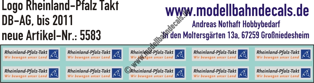 Nass-Schiebebilder: Rheinland-Pfalz Takt neu (bis ca. 2011). Artikel-Nummer: 5583