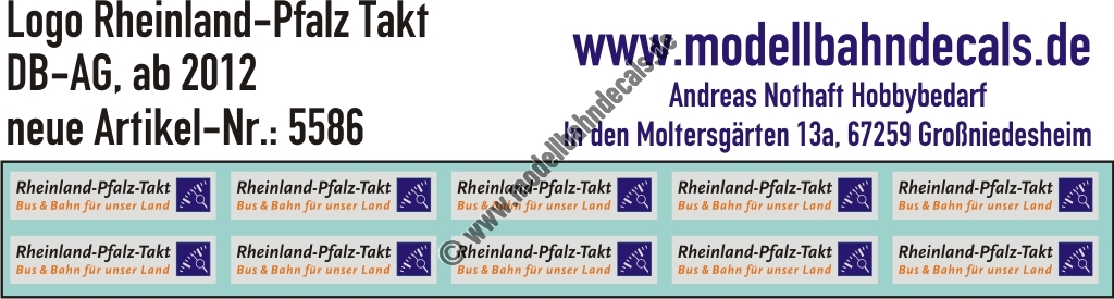 Nass-Schiebebilder: Rheinland-Pfalz Takt ganz neu (ab ca. 2011). Artikel-Nummer: 5586