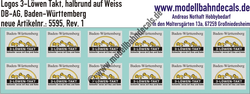 Nass-Schiebebilder: 3-Löwen-Takt halbrund auf weisser Tafel. Artikel-Nummer: 5595