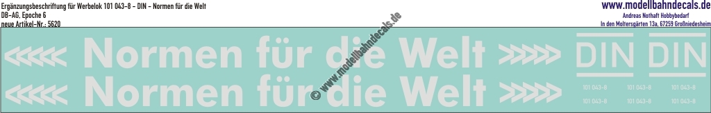 Nass-Schiebebilder: Ergänzungsbeschriftung für Werbelok 101 043-8 - DIN - Normen für die Welt. Artikel-Nummer: 5620