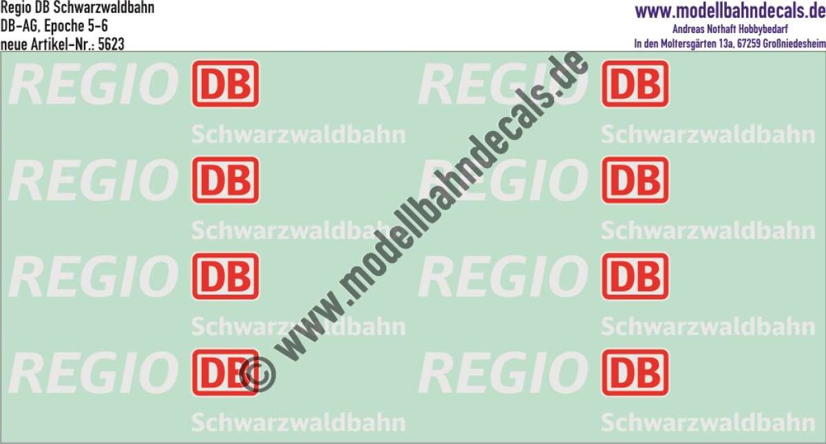 Nass-Schiebebilder: Zusatzbeschriftung DB Regio Schwarzwaldbahn, Rot/Weiss. Artikel-Nummer: 5623