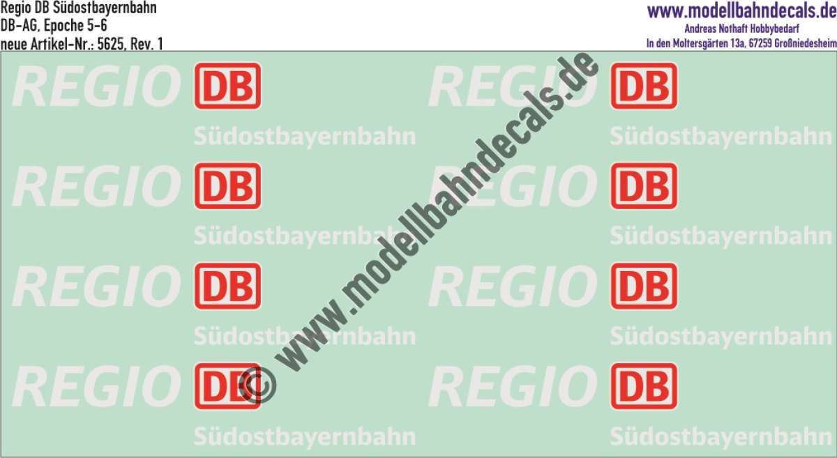 Nass-Schiebebilder: Zusatzbeschriftung DB Regio Südostbayernbahn, Rot/Weiss. Artikel-Nummer: 5625